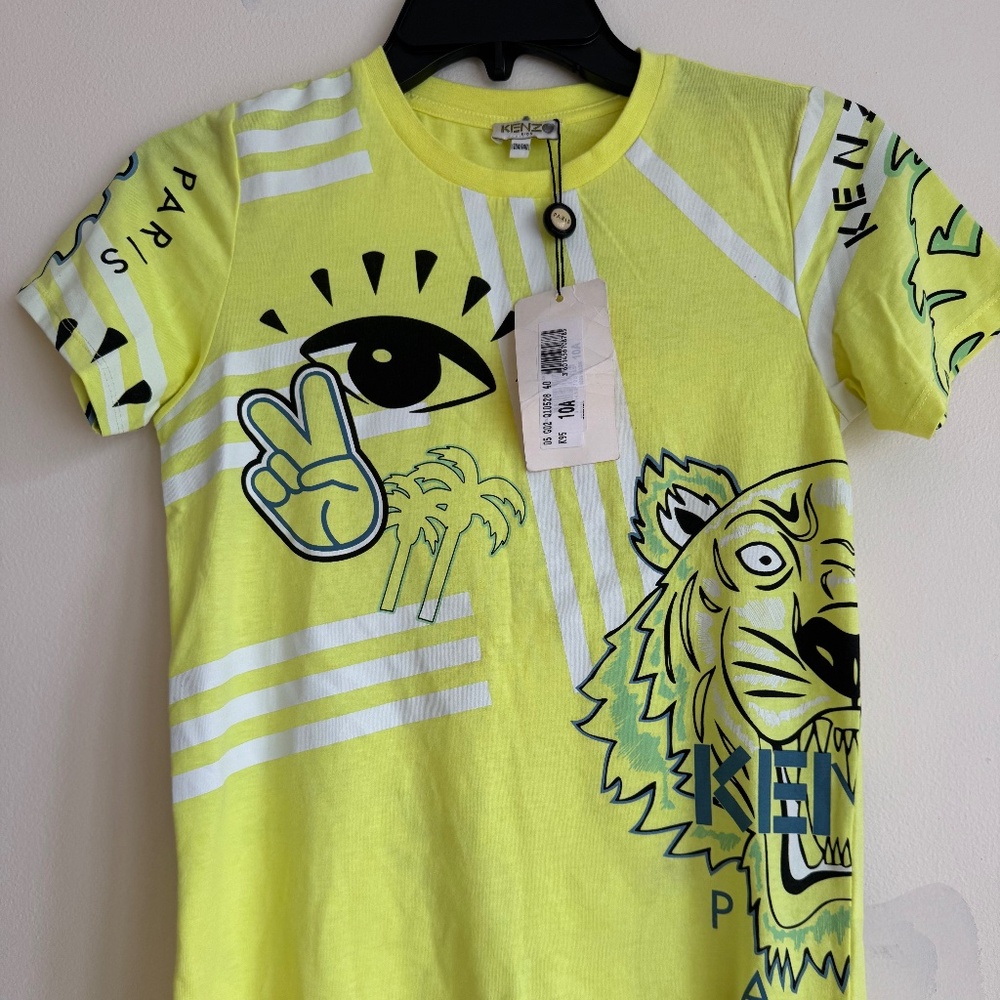 Kenzo Kids Neo Yellow Graphic T Shirt Paris 10A/140 NWT Eye Print